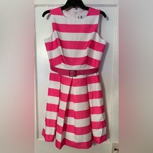 Leslie Fay Pink and White Dress with Belt